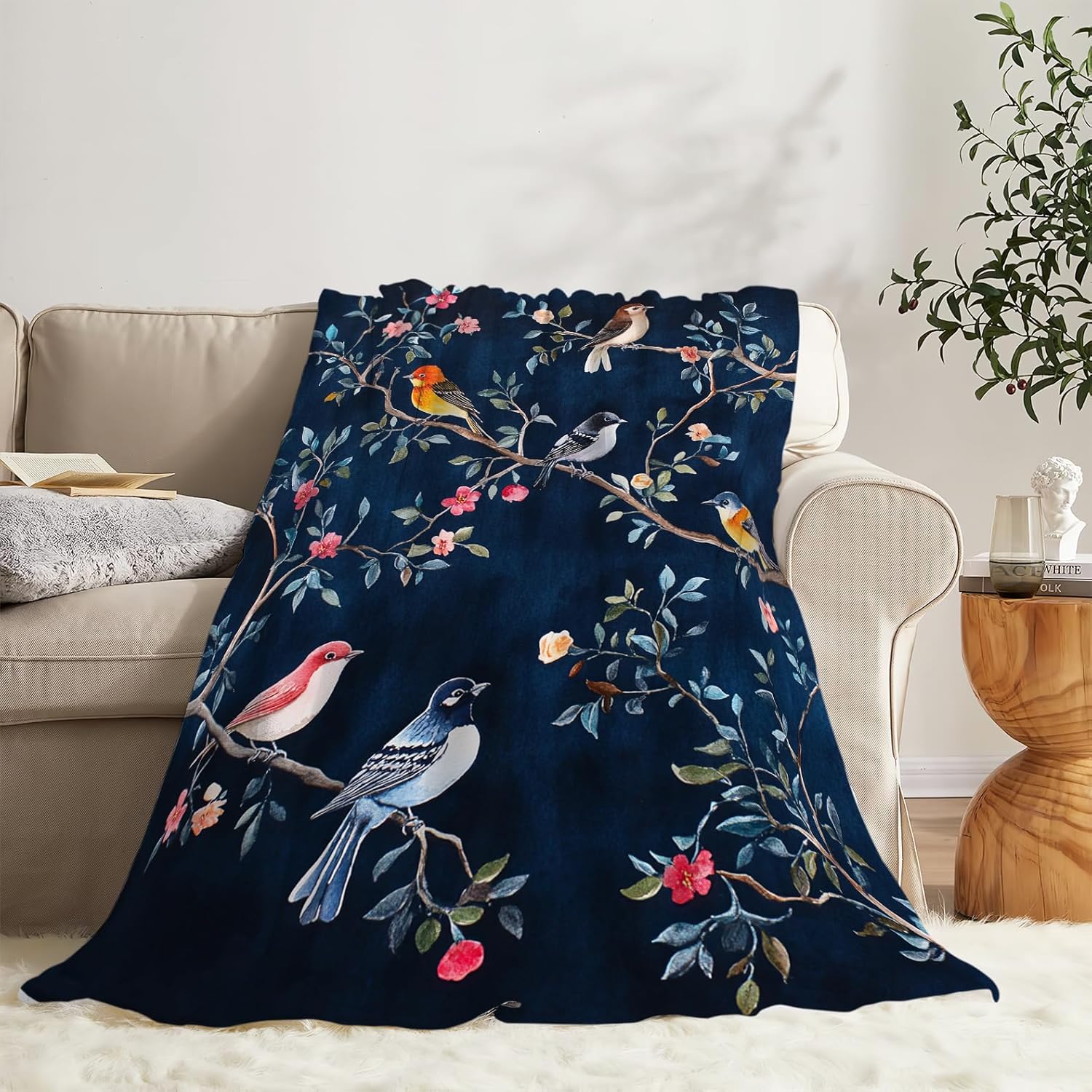 Watercolor Bird Blanket Birds Decor Throw Blanket Gifts for Girls Boys Lovers Super Warm Soft Plush Lightweight Fleece Flannel Winter Couch Bedding Blankets for Kids Adults Women Men 50"X40" - Image 4