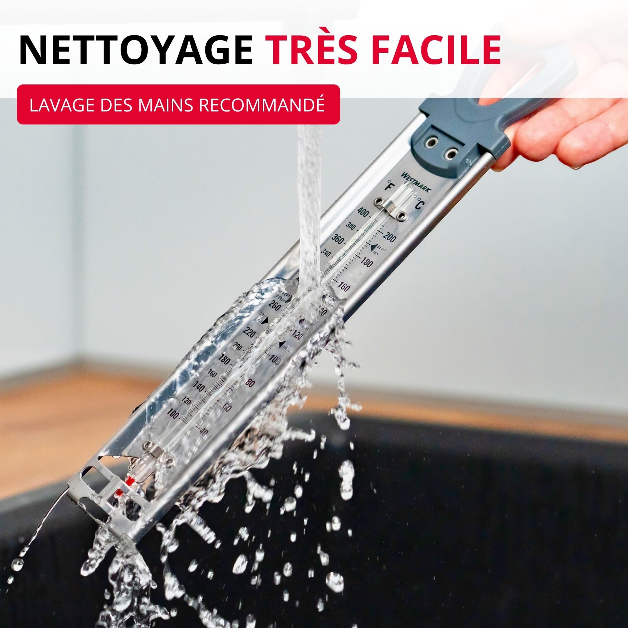 Westmark Thermomètre à Sucre Inox, 1 Pièce, Aide Confitures Fruits, Cadre Acier Inoxydable Pince Ajustable, Tube Verre Robuste
