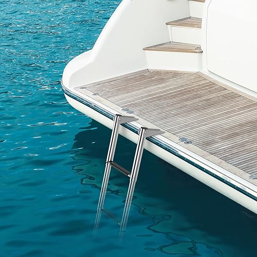 Miniatura 9 de Goplus Escalera telescópica para barco de 4 escalones, escalera plegable de acero inoxidable con escalones antideslizantes, escalera de muelle