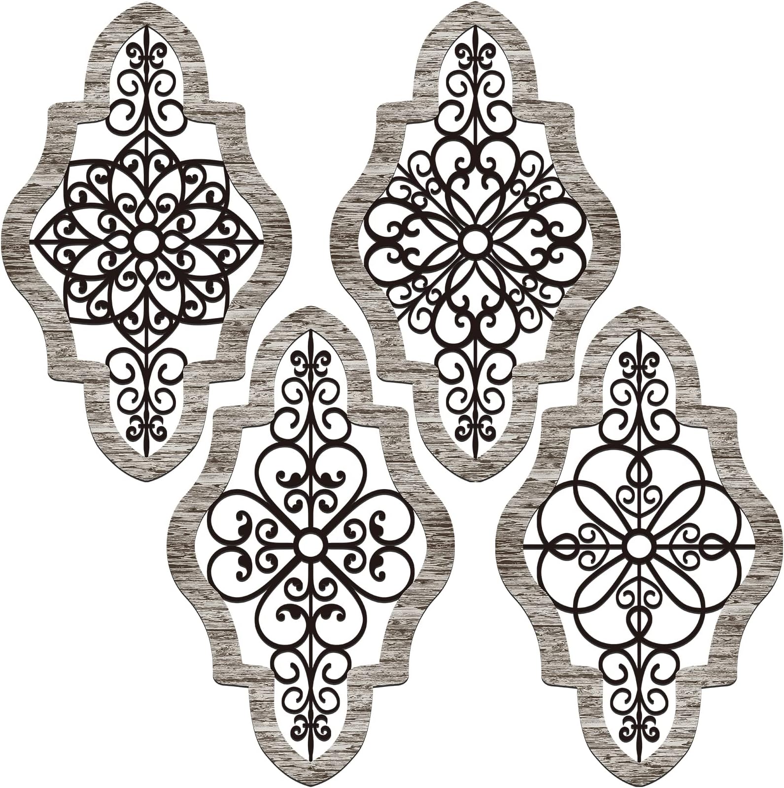 4 Pieces Thicken Rustic Wood Wall Decor Modern Farmhouse Wall Art Decor Wooden Hollow Carved Design Rustic Art for Living Room Bedroom Office Kitchen (Classic Style)