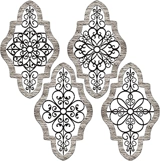 4 Pieces Thicken Rustic Wood Wall Decor Modern Farmhouse Wall Art Decor Wooden Hollow Carved Design Rustic Art for Living Room Bedroom Office Kitchen (Classic Style)