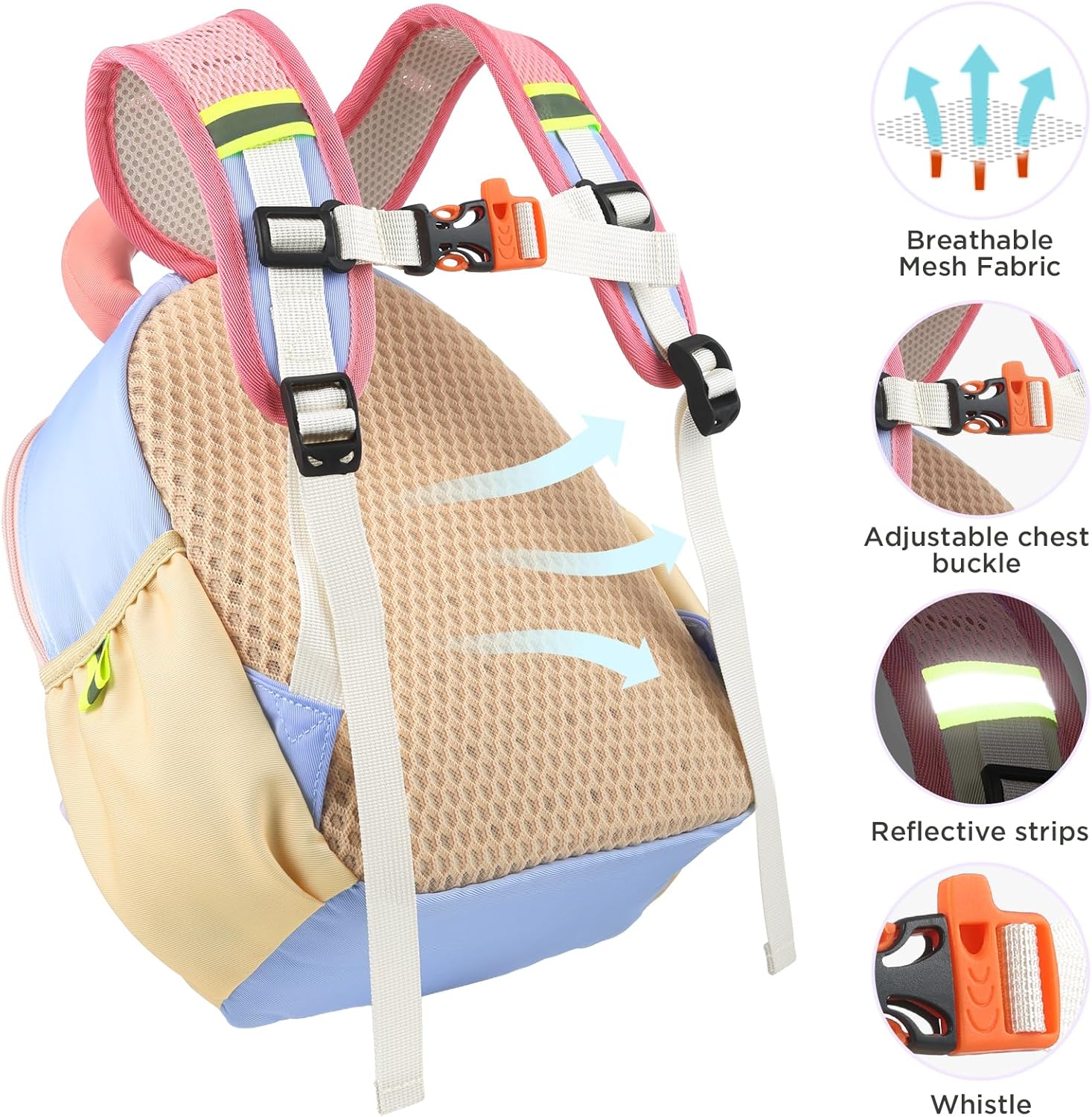 GAGAKU Toddler Backpack for 2-4 years with Whistle & Reflective Strip, Purple Pink Star Girls Backpack Splash-proof Water Design Lightweight School Preschool Bookbag