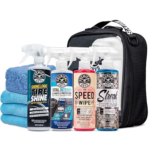 Chemical Guys Car Detailing Kit, Interior and Exterior Cleaning, 9-Piece | Includes Tire Shine, Quick Detailer, Interior and Glass Cleaner, Microfiber Towels, Applicator and Storage Bag