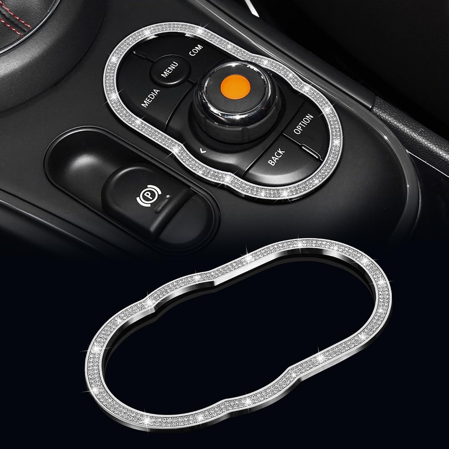 TOMALL Bling Multimedia Knob Button Frame Cover Compatible with Mini Cooper Clubman Countryman F54 F55 F56 Crystal Center Console Media Button Edge Trim Bling Interior Trims for Car Accessories
