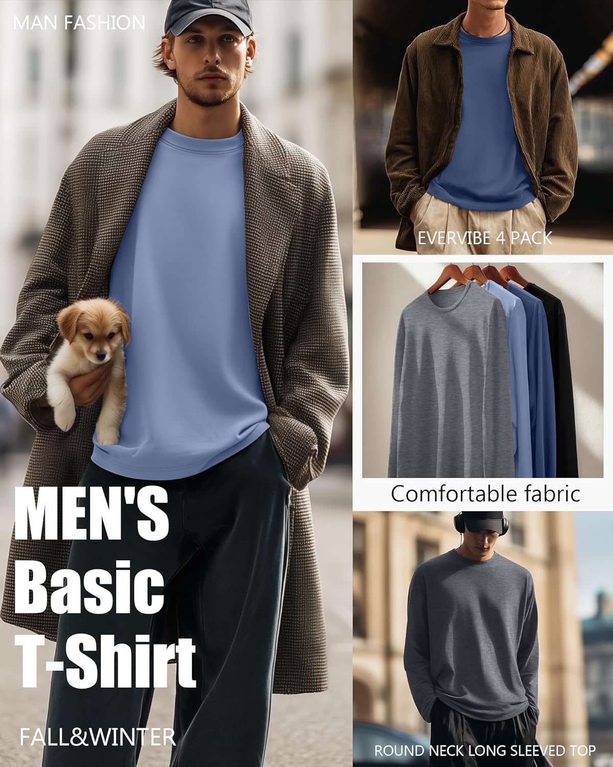 4 Pack Mens Big and Tall Thermal Shirts Fleece Lined Long Sleeve Loose Fit Undershirts Crewneck Casual Plus Size Top - Image 4