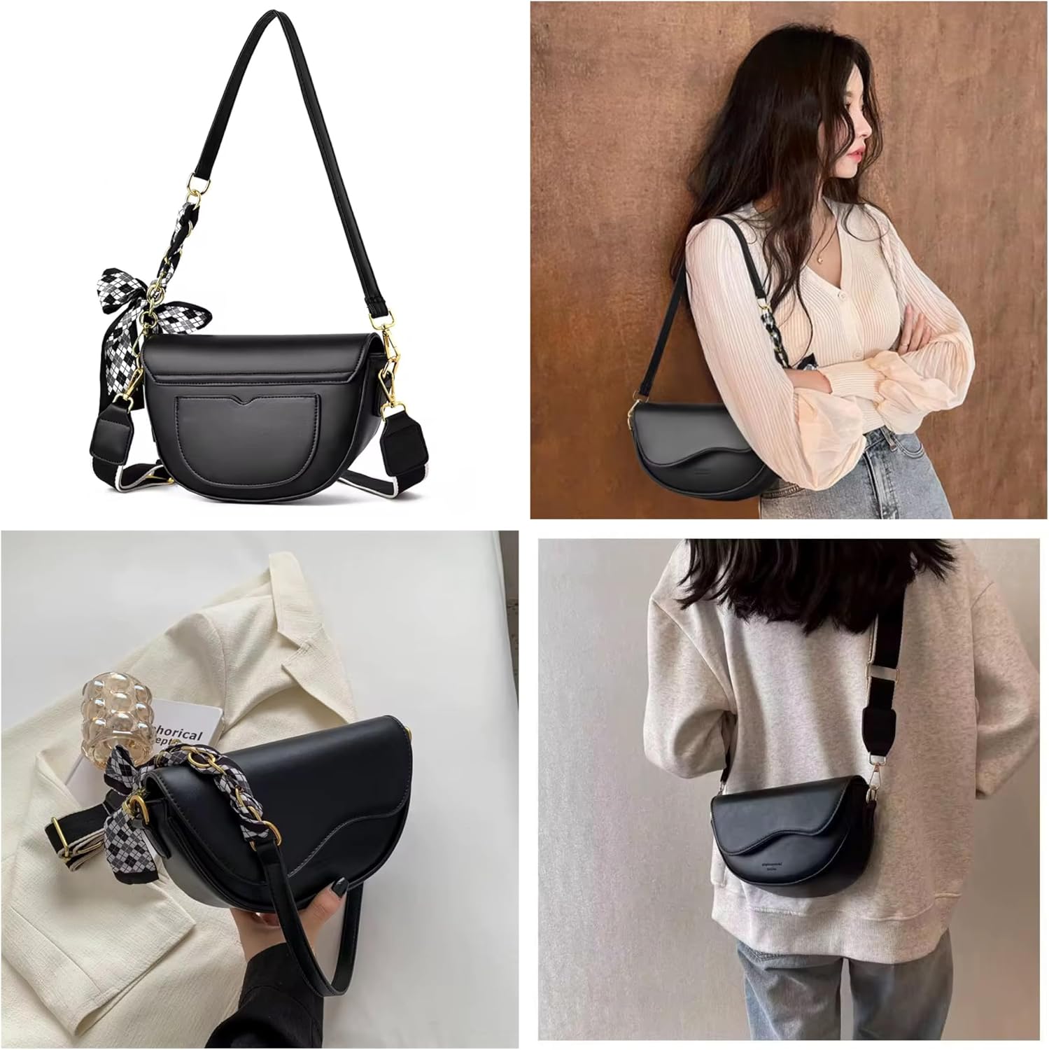 Elvirka Crossbody Bag for Women - Small Vegan Leather Shoulder Purse, Lightweight Travel Mini Handbag with Bow Detail