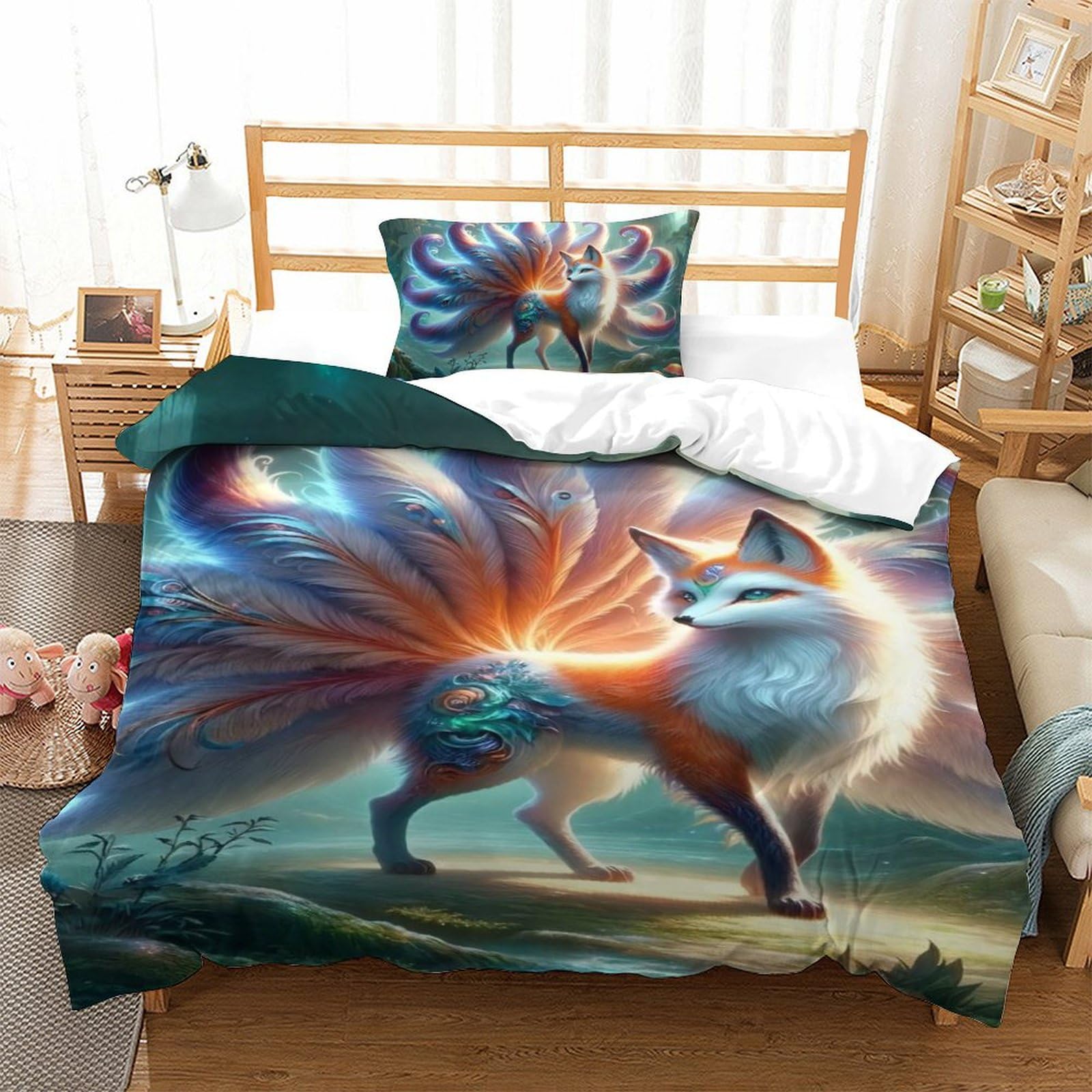 Parure de lit renard 135x200 anti-plis avec fermeture éclair pour lit simple ado et adulte