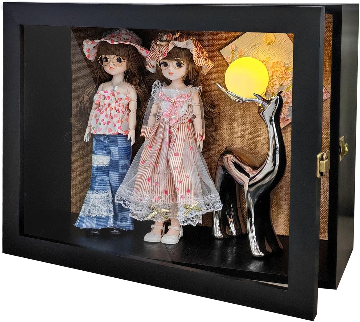 18*14 inch deep Shadow Box Display case with Vintage Metal Latch, Used for displaying Photos, Souvenirs, Antiques, and Liquor Collectibles, etc. Items Inside The Box are not Included. (Black)