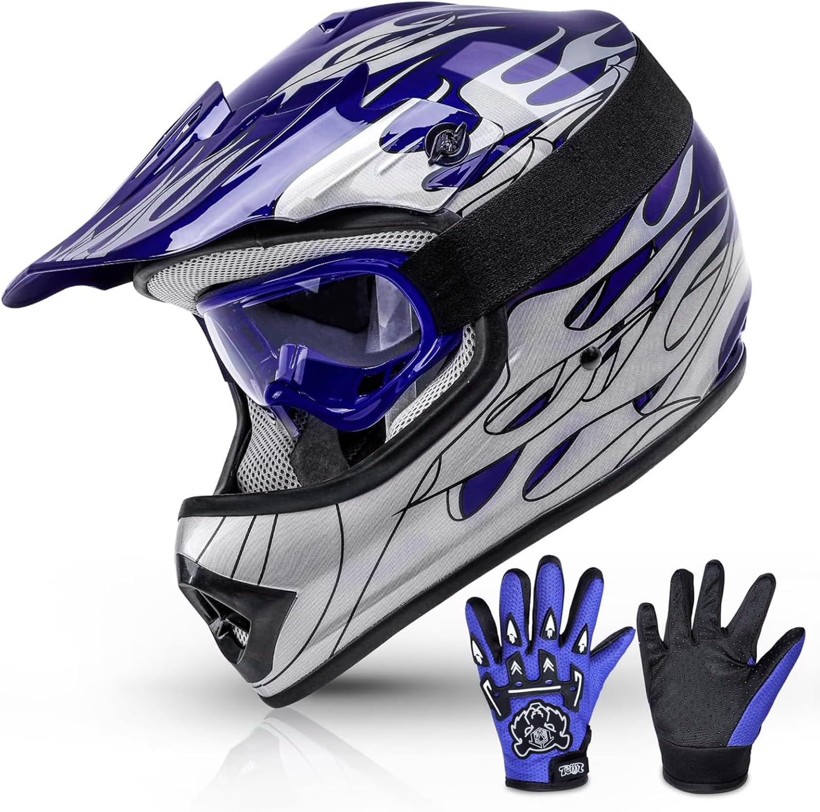 Youth Dirt Bike Helmet DOT Certified - Kids Full Face Motocross ATV Helmet with Goggles, Gloves and Helmet Bag for Off-Road, BMX, MX, Street Riding