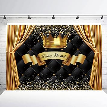 Yeele 10x8ft Royal Prince Birthday Party Backdrop Black Gold King Crown Curtains Photography Background 1st Birthday Boys Celebration Party Decoration Banner Photo Shoot Booth Props