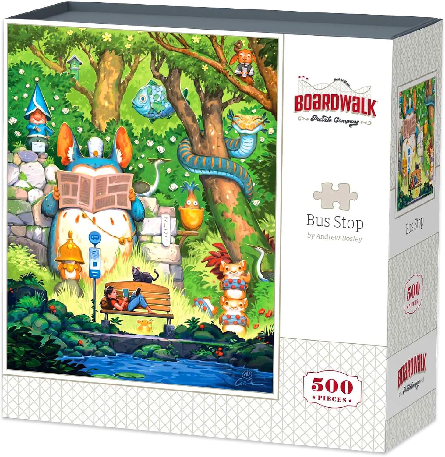 Boardwalk Puzzles Bus Stop, 500 Piece Jigsaw Puzzle for Adults, 16 x 20 Inches, Made in USA