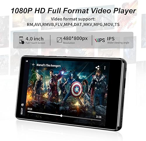 Miniatura 4 de SWOFY Reproductor de MP3 con Bluetooth y WiFi, M503pro 80GB Android 9 OS, pantalla táctil de 4 pulgadas, reproductor de música y video, altavoz