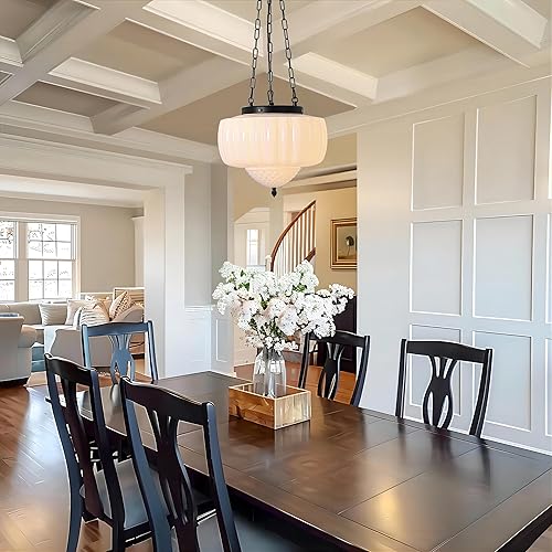 Miniatura 2 de Lámpara colgante grande de vidrio de leche, lámpara de techo moderna de mediados de siglo de mediados de siglo, lámpara vintage para dormitorio,