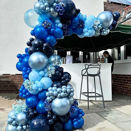 Miniatura 4 de Juego de globos azules y plateados, globos azules y plateados de 12 pulgadas, globos de látex azul marino oscuro y confeti para fiesta, globo mixto