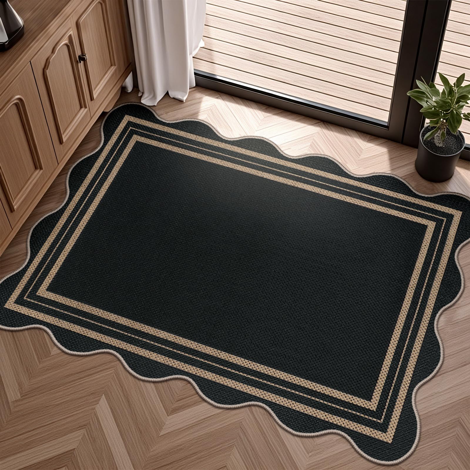 LORWER Easy Jute Black Kitchen Rug
