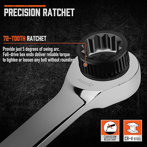 Miniatura 5 de HORUSDY Juego de llaves de trinquete extralargas de 10 piezas con bolsa de herramientas, métricas de 0.315-0.748 in, juego de llaves combinadas de