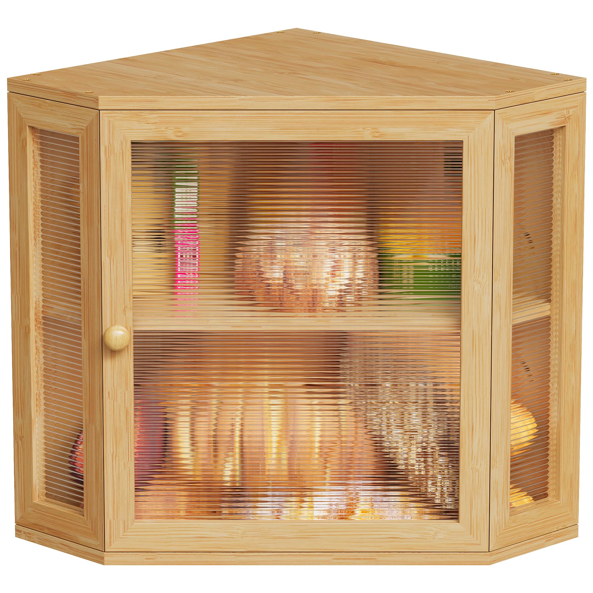 BEWISHOME Caja Para Guardar Pan de Bambú de 2 Pisos | Panera con Puerta Acrílica Ondulada Bread Bin 30 x 30 x 35 cm