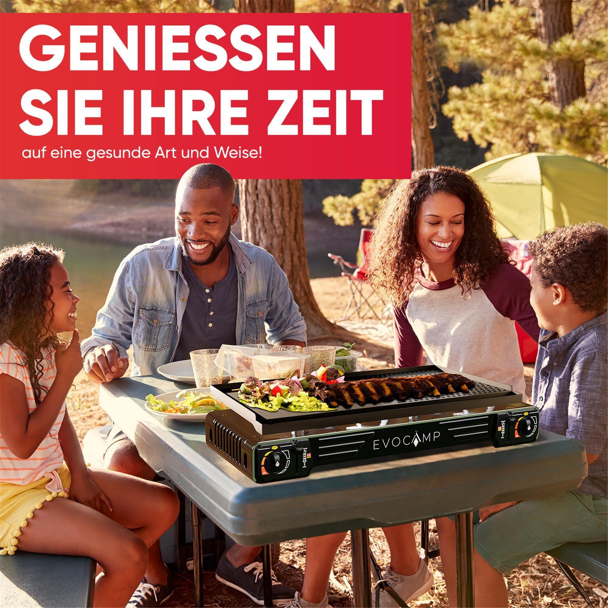 Grillplatte Aufsatz für Gaskocher eckig 45x24 cm, antihaftbeschichtete Grillpfanne für Campingkocher, Grillmatte BBQ, Camping und Gasgrill, Campingkocher Zubehör, Grillschale, Plancha Schwarz