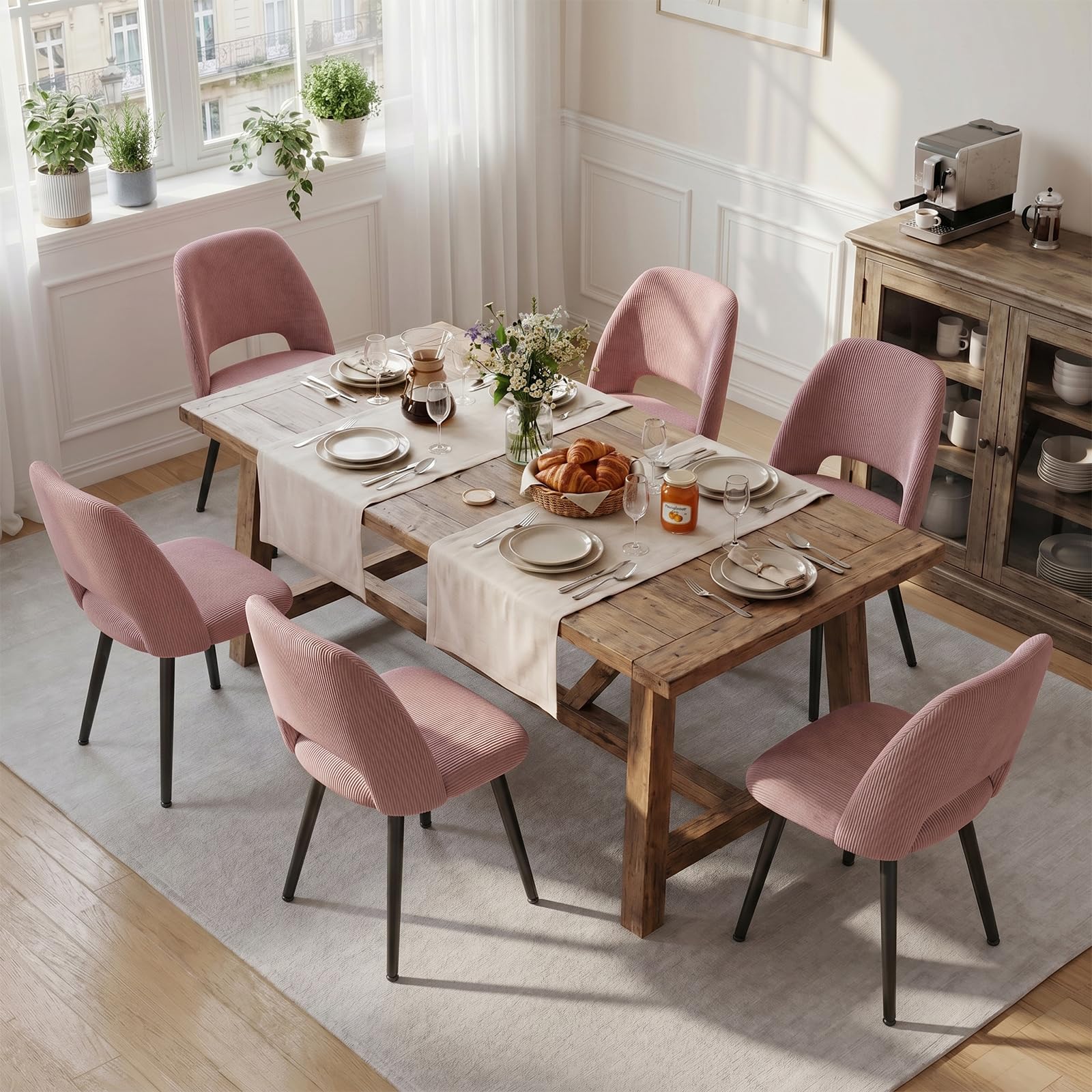 JIJIAN Lot de 4 Chaises de Salle à Manger, Chaises de Cuisine, Chaise de Salon, Chaise en Velours avec Dossier Découpé, Chaises Rembourrées pour Salle à Manger, Cuisine, Chambre, Réception, Rose