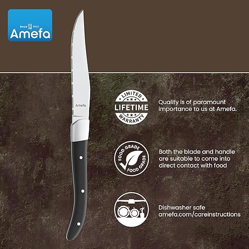 Miniatura 5 de Amefa Royal - Juego de 6 cuchillos para carne, acero inoxidable endurecido de alta calidad, diseño de mango ergonómico negro con triple remache,