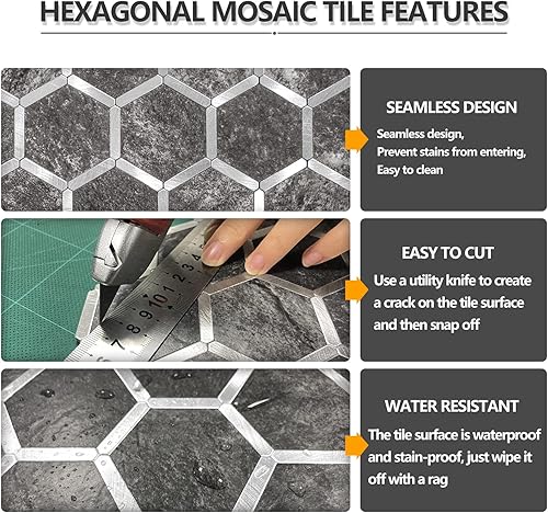 Miniatura 5 de STICKGOO - Azulejo hexagonal para salpicaduras de pared de pelar y pegar, para evitar salpicaduras en la pared de la cocina y el cuarto de baño,