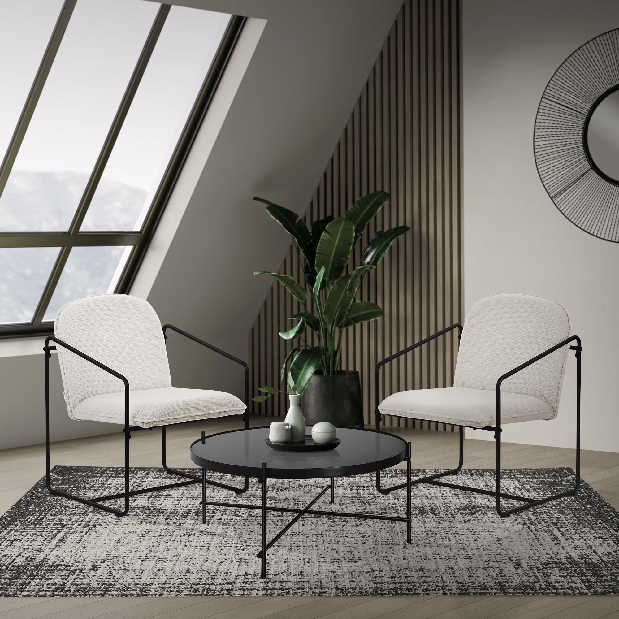 ML-Design Set di 2 Poltrone Poltrona Relax Beige per Salotto con Rivestimento Morbido e Struttura in Acciaio Nero Poltroncina Imbottita con Braccioli e Schienale Sedia Moderna per Soggiorno