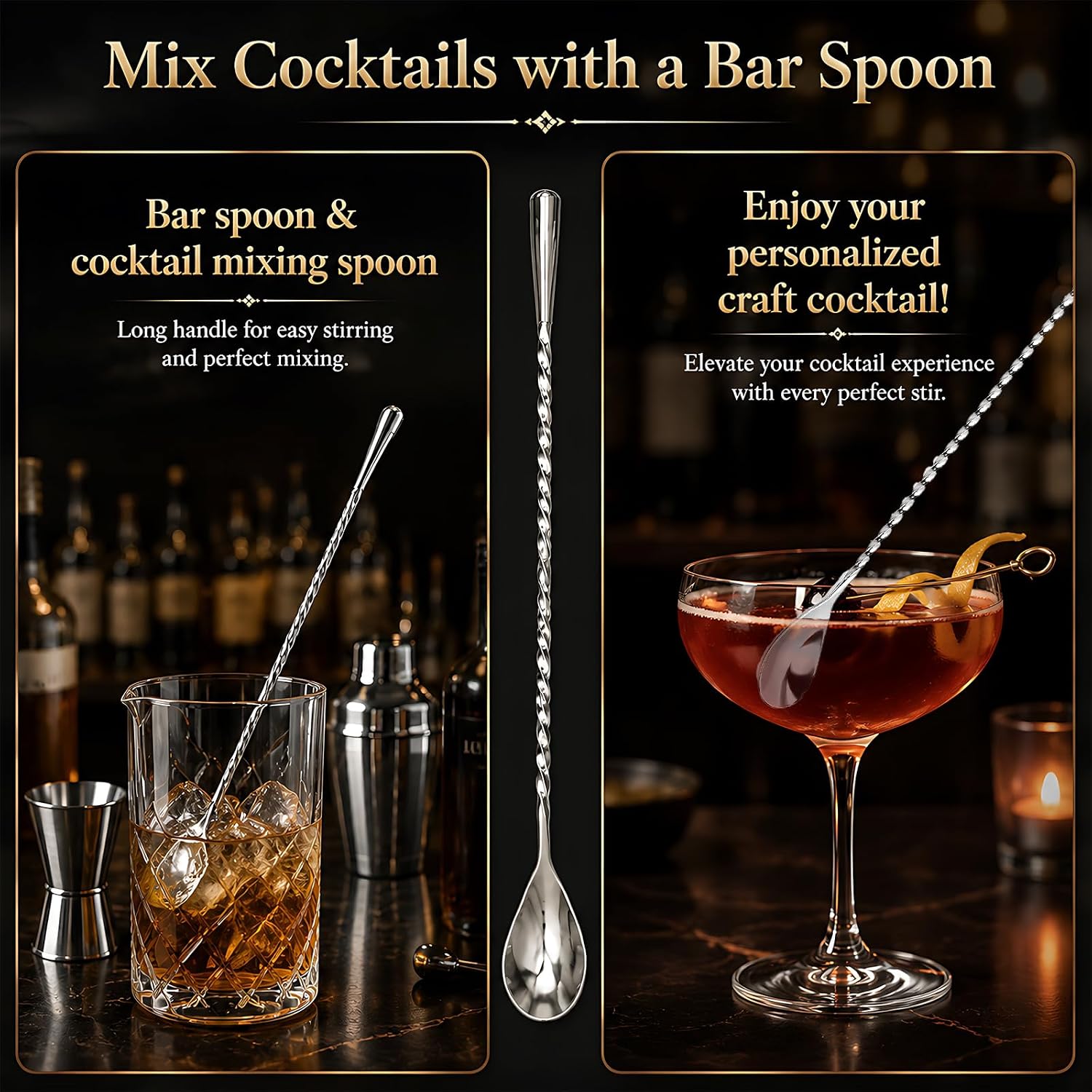 3Pcs 12 Inch Stainless Steel Bar Spoon, Polished Ergonomic Stirring Design for Smooth Beverage Blending, Twist-Handle Long Spoon Cocktail Mixing for Precision Long Handle Stirring