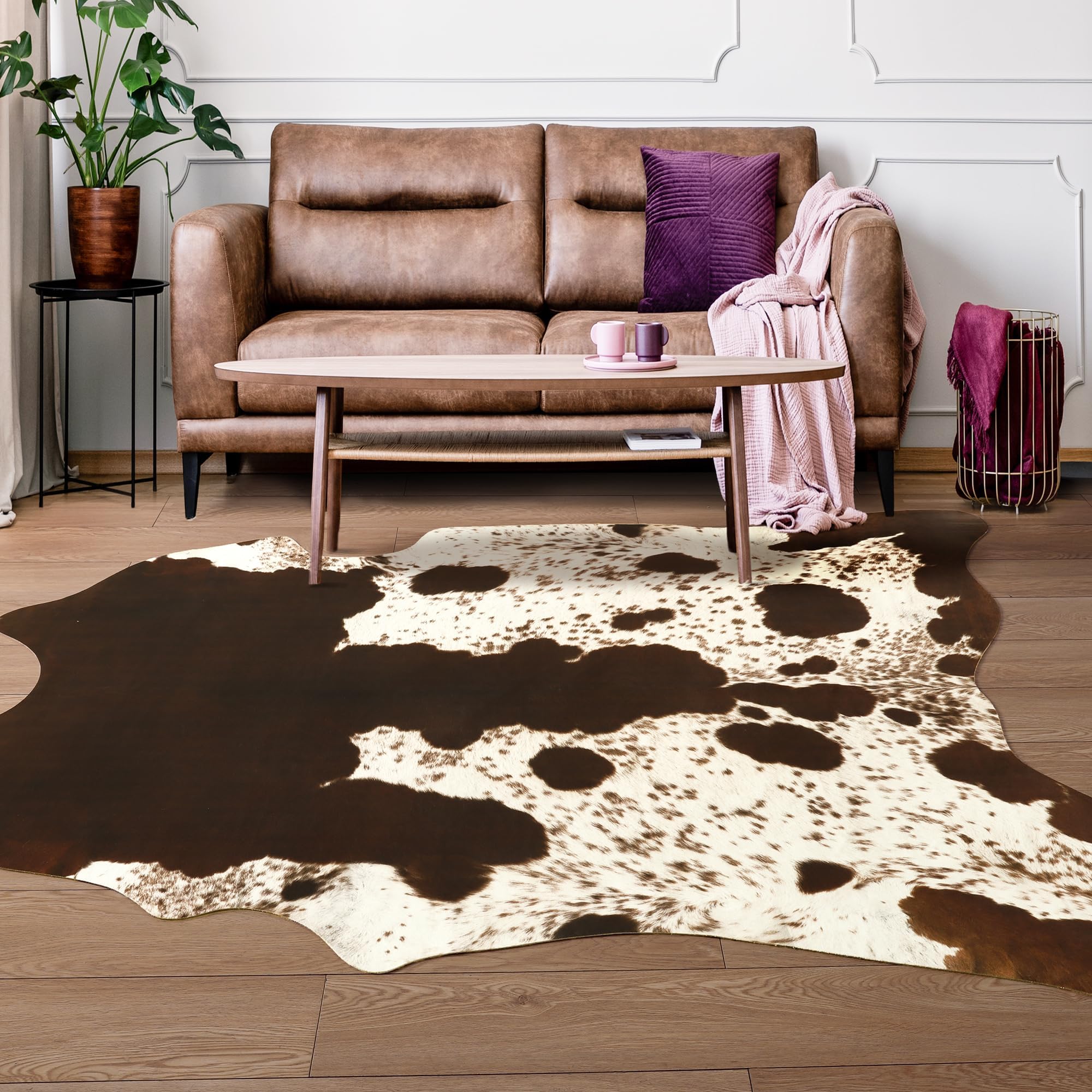 Faux Cowhide Rug for Bedroom Living Room Western Home Decor Cow Hide Animal Print Carpet, Faux Fur Fabric - 2.3x3.6 Feet