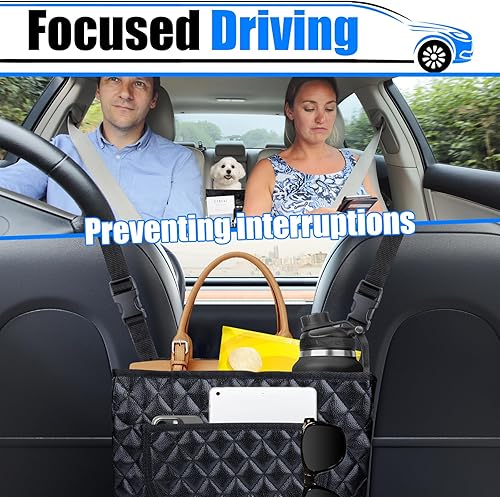 Miniatura 3 de Soporte para bolso de automóvil entre asientos, bolsillo organizador de cuero para asiento delantero, bolsillo organizador de bolsa de bolsillo de
