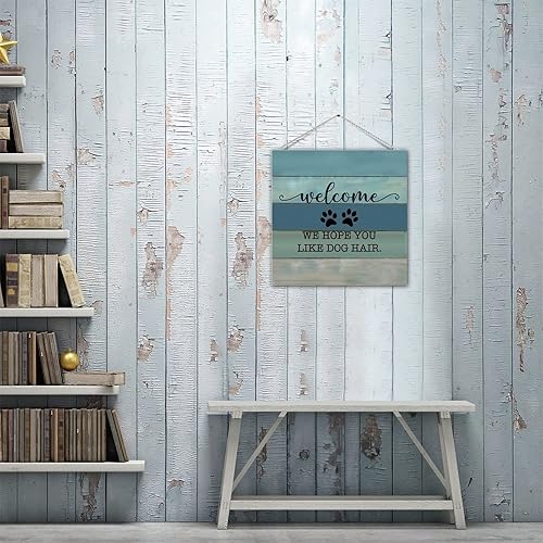 Miniatura 8 de Letrero de madera de estilo clásico con texto en inglés "Welcome We Hope You Like Dog Hair", letrero decorativo de bienvenida de madera, letrero de