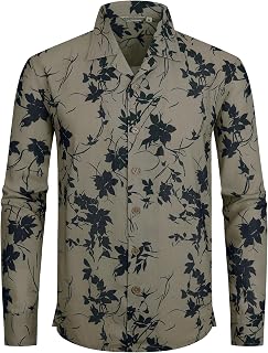 Mens Printed Dress Shirts Long Sleeve Regular Fit Button Down Shirt