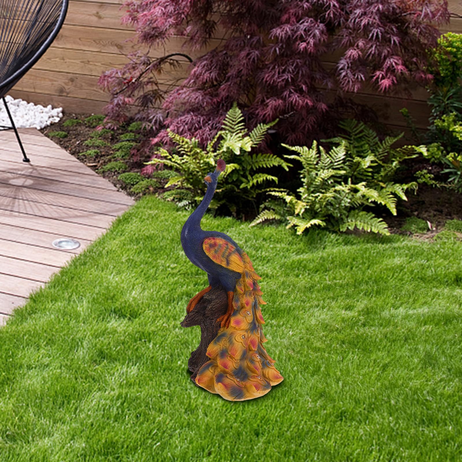 Gadpiparty Statua da Giardino in Resina a Forma di Pavone Solare, Decorazione Esterna Raffinata e Resistente allo Sbiadimento per Cortile e Paesaggio Naturale