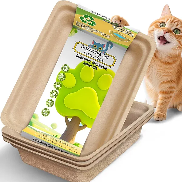 Disposable Litter Boxes for Cats Large: 4-Pack Leak-Proof Sustainable for Indoor/Travel Use Standalone or as Liner 17.5'' x 13.5''