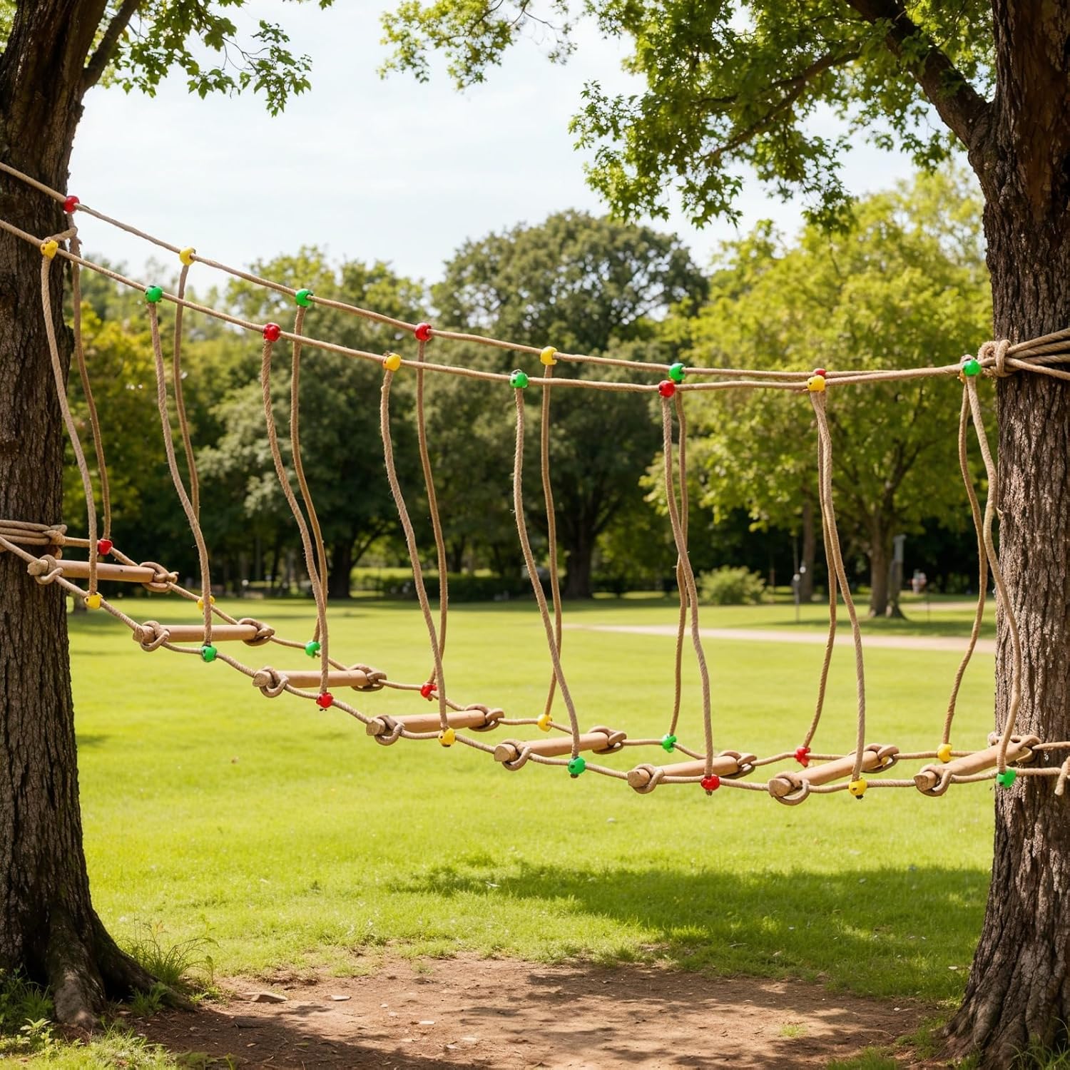 Goldmeet Outdoor Rope Bridge Ladder, 2M/6.56FT Climbing Rope Bridge for Outdoor Backyard Playground, Solid Wood Climbing Bridge Ladder for Equipment Sports Fitness Obstacle Training