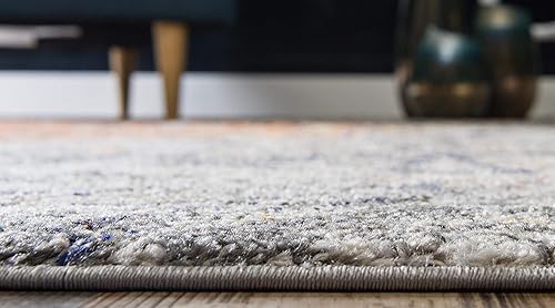 Miniatura 6 de Unique Loom Vita Collection - Alfombra moderna sobre teñida con medallón central, vintage, 4 x 4 pies, grismarfil