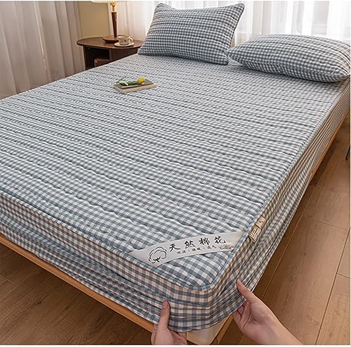 Sábanas bajeras tipo A, capa acolchada de tela de algodón, tamaño infantil, antipolvo y antideslizante, protector de colchón (color: cuadros azules,