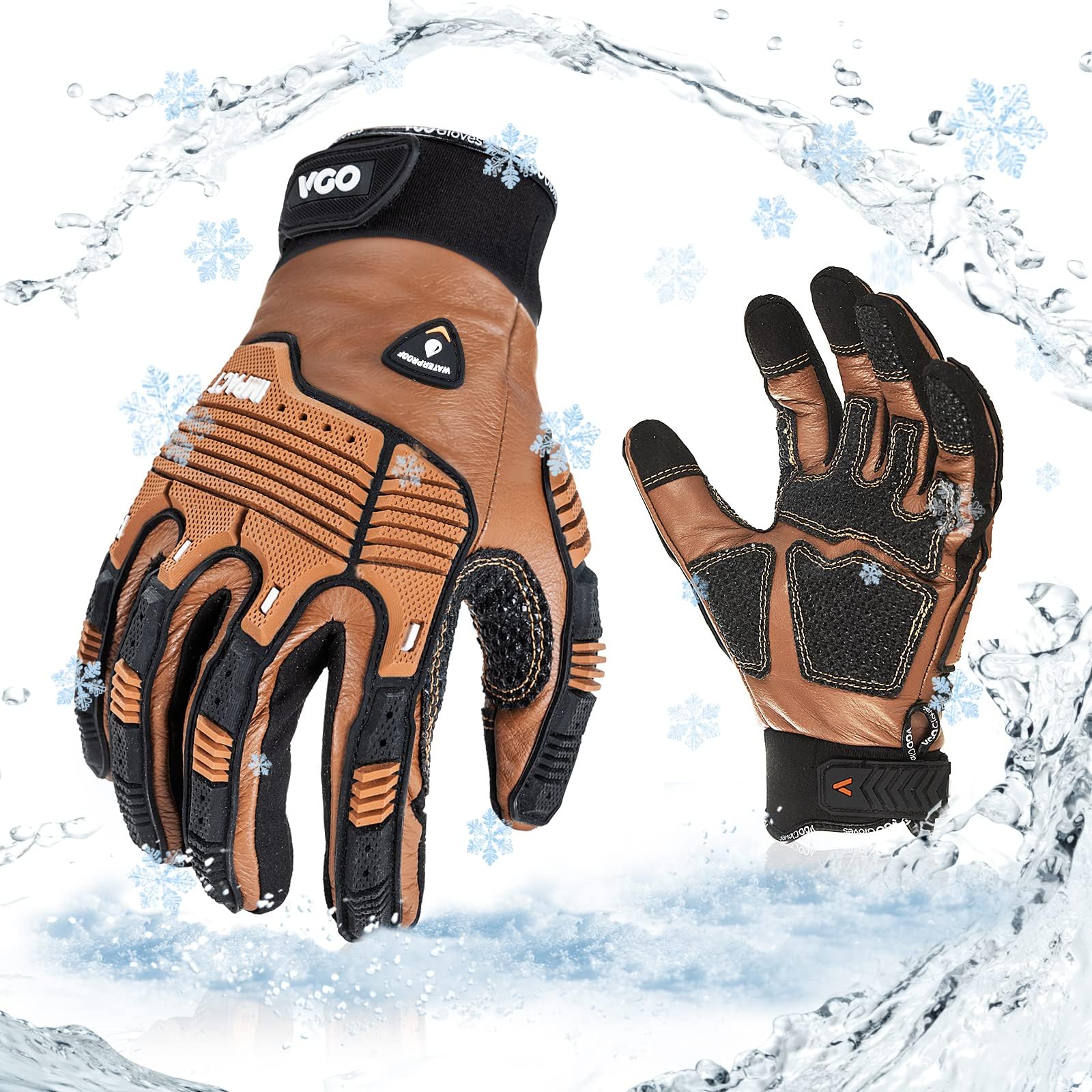 1 Pair -20℃/-4°F COLDPROOF,Winter Work Leather Gloves,Impact Gloves,Anti-Vibration,Water Resistant(CA7722FW)