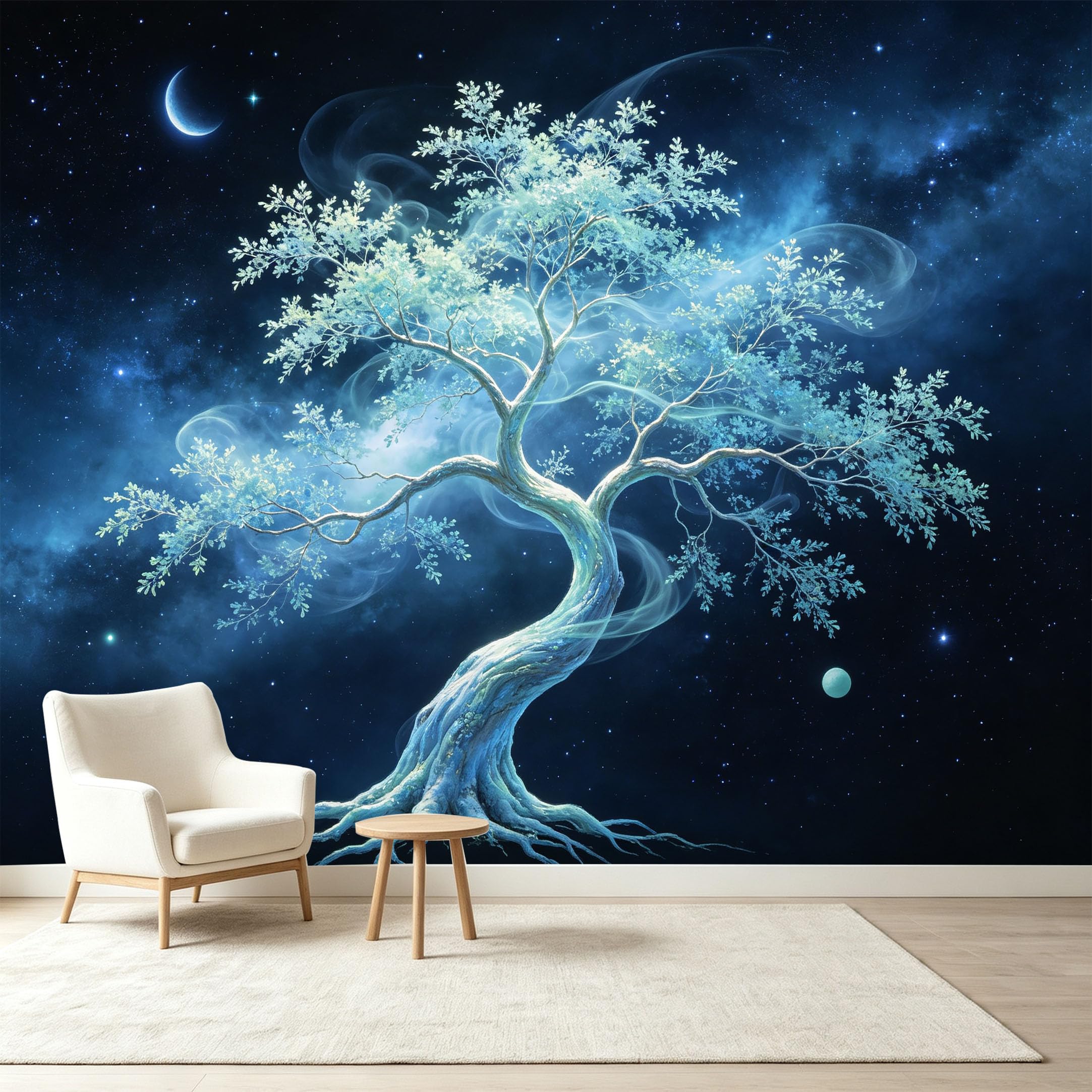 Custom Size Wall Murals Cosmic Ancient Tree Nebula Energy Giant Tree Wall Decor Self-Adhesive Wall Fabric Removable Wallpaper Wall Decor for Living Room Bedroom Bathroom