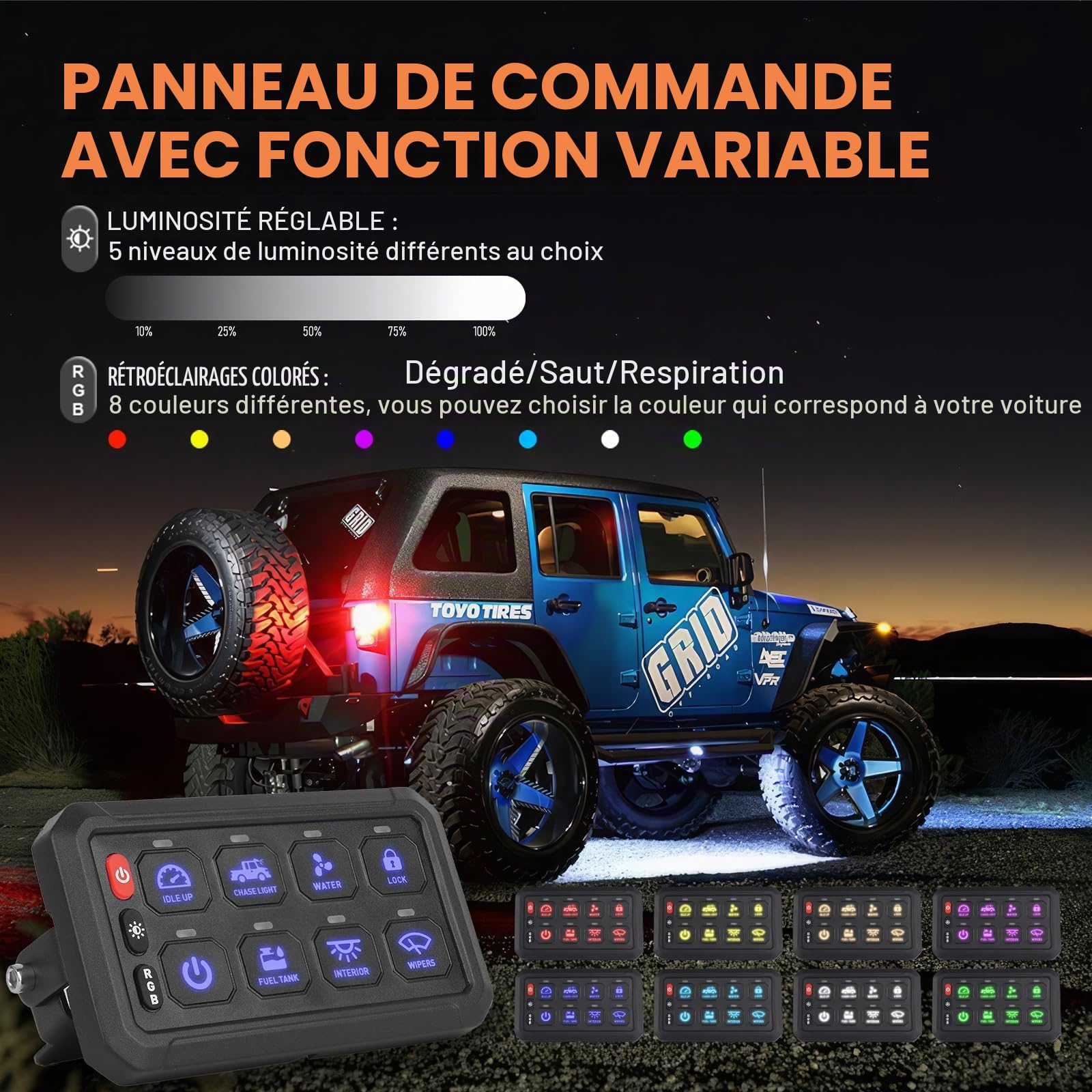 Chelhead Panneau Commande 12V RGB 8 Gang Bluetooth APP 60A