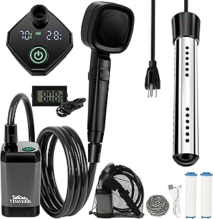 6000mAh Portable Shower for Camping with 2000W Immersion Water Heater – Rechargeable Camp Shower Pump, 4-Mode Filtered Head, LED Display, Outdoor Camping Shower Kit for Travel, Pets & Car Washing