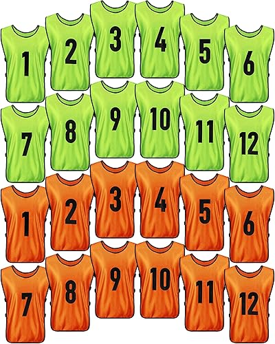 Yahenda 24 Pcs Sports Pinnies Soccer Scrimmage Practice Vests Numbered Soccer Team Pennies with Belt for Adult
