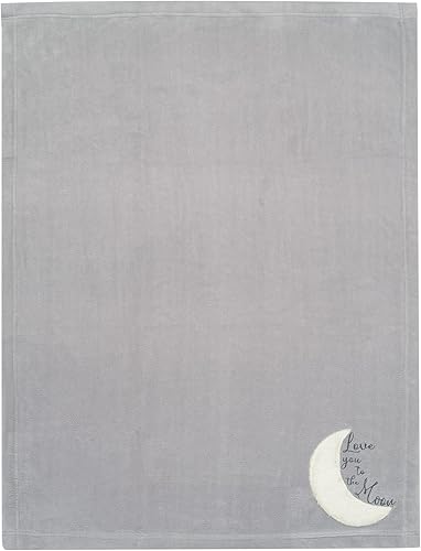 Miniatura 6 de Lambs & Ivy Goodnight Moon - Manta de bebé de forro polar bordada y apliques gris