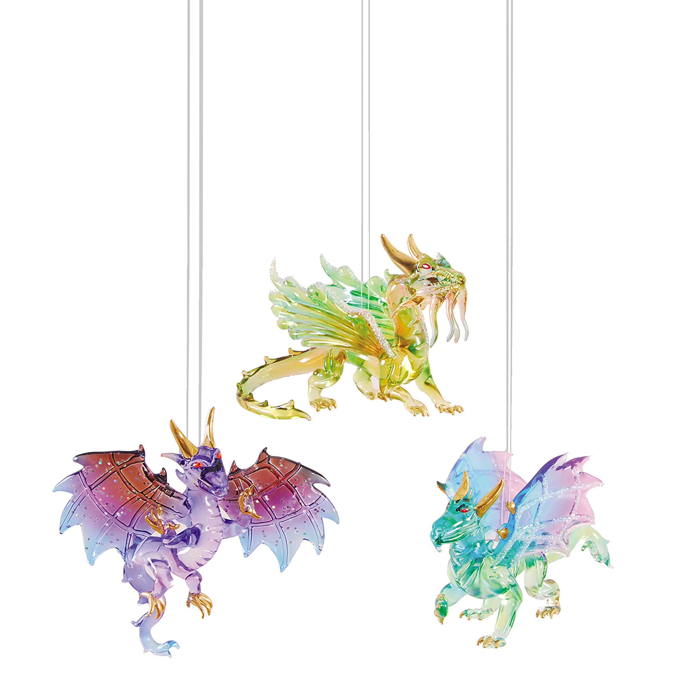 GALLERIE II Fantasy Winged Dragon Ornament, Assorted 3, Glass
