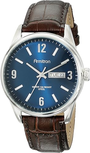 Armitron, reloj de pulsera 205048 de piel de cocodrilo con carátula para ajuste de día y fecha para hombre.
