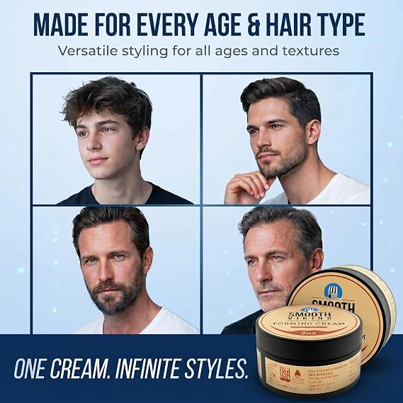 Smooth Viking Forming Cream - High Hold Styling Cream for Matte Finish, Men's Hair Products, Hair Paste for Short, Curly and Long Hair, Made in USA, 2oz