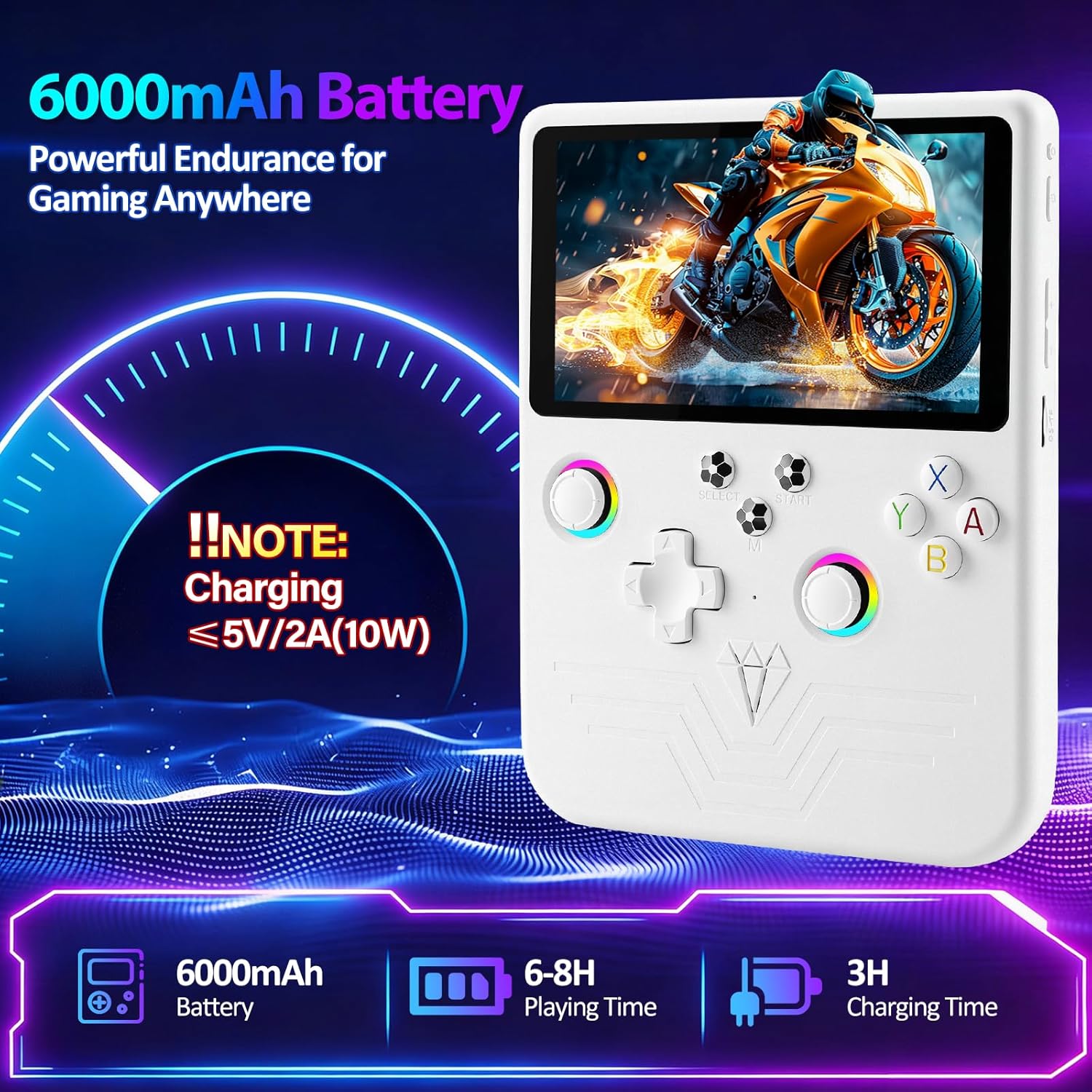 R60MAX Retro Handheld Game Console, 6.0 Inch HD IPS Screen, Retro Gaming Console Built-in 20000+Games, Portable Video Console, Linux System, Retro Game Consoles Ultra-Long Standby Time (White 128GB)