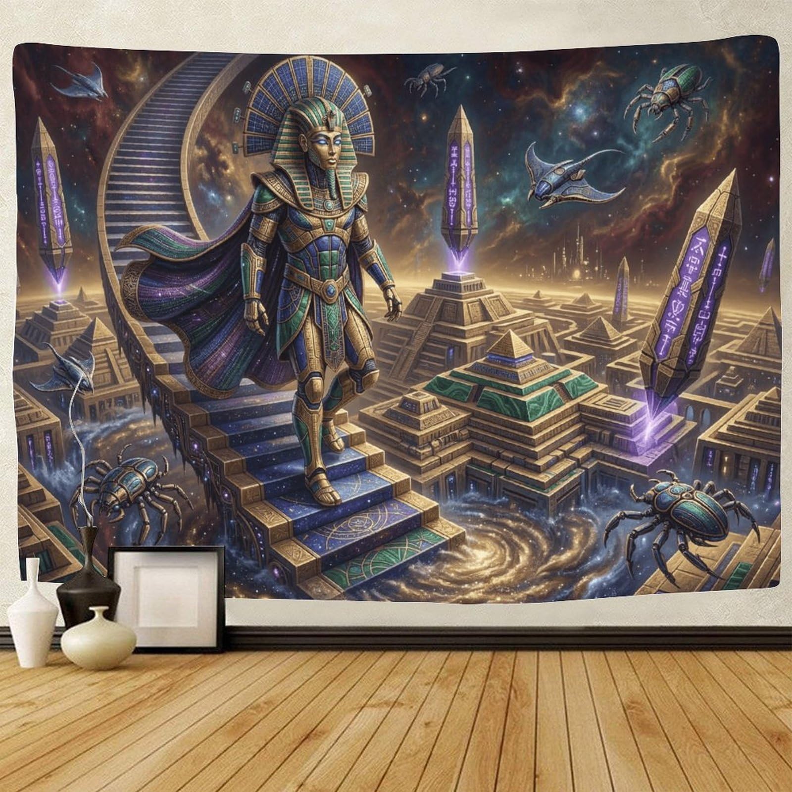 GPMNBCXZK Egyptian Pharaoh Wall Tapestry Home Decor 3D Pyramids Art for Bedroom Living Room Dorm 70cmx100cm