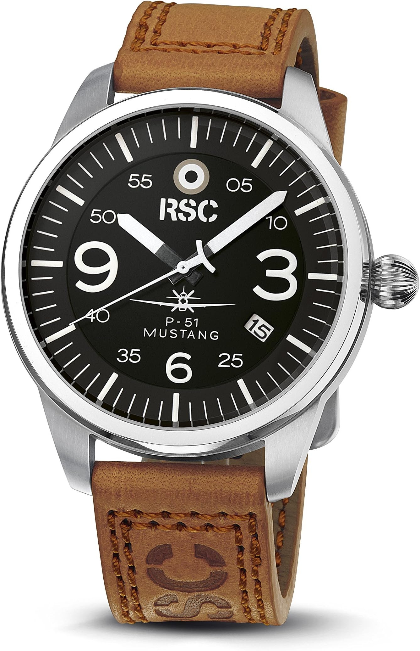RSC Pilot Watches Men’s Analogue Quartz Watch with Leather Bracelet P-51 Mustang rsc1306