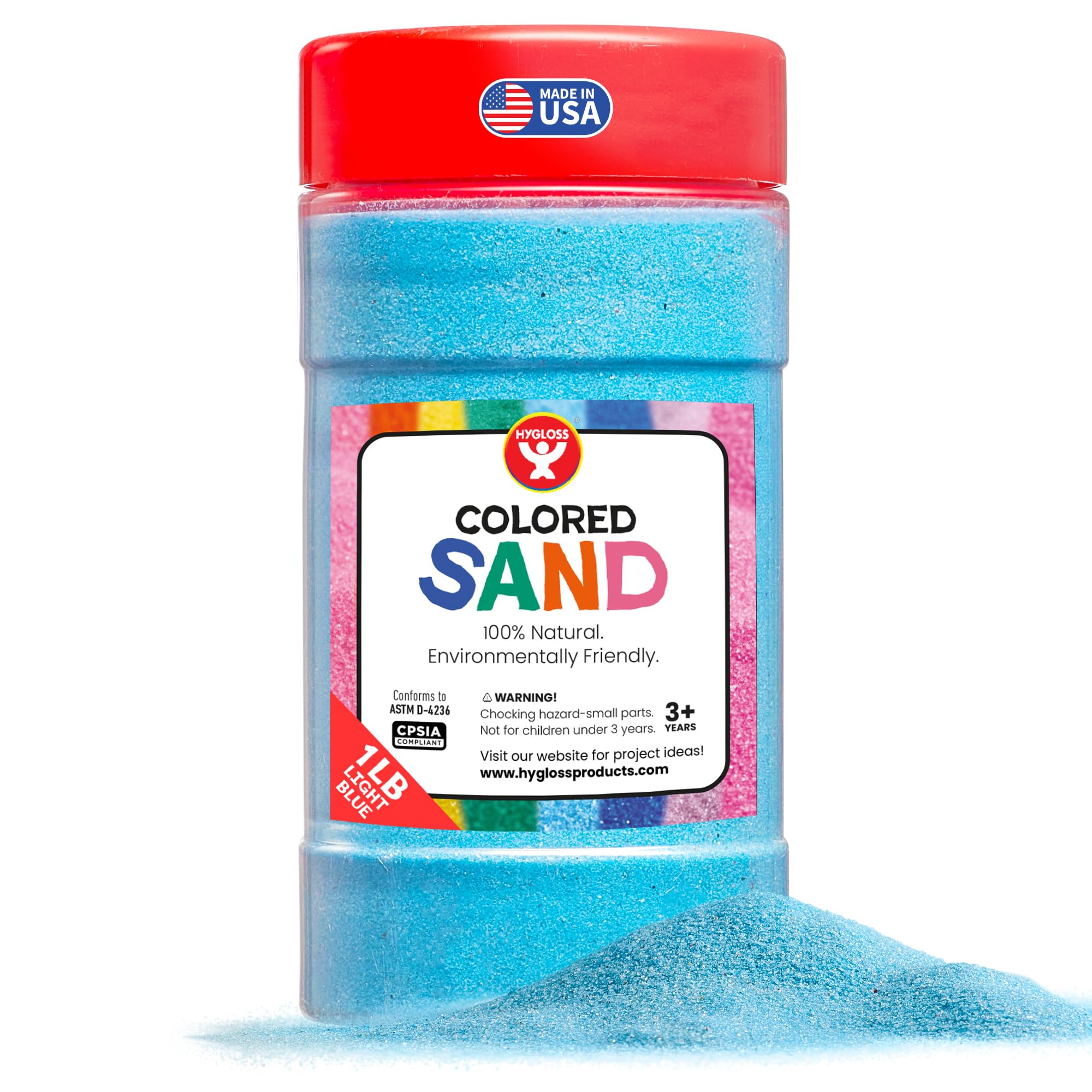 Hygloss Colored Sand for Crafts – 1 lb Bottle, Light Blue – Vibrant Colorful Fine Sensory Play Sand Art Kits for Kids – Classroom Activities for Children 3 4 5 6 7 8 9 10 11 12 – Safe for Ages 3+