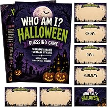 Halloween Who Am I Game, Halloween Guessing Party Game with 30 Character Cards, 20 DIY Cards &amp; Instructions, Fun Halloween Party Game for Adults, Family, Office Parties and Halloween Events - A01